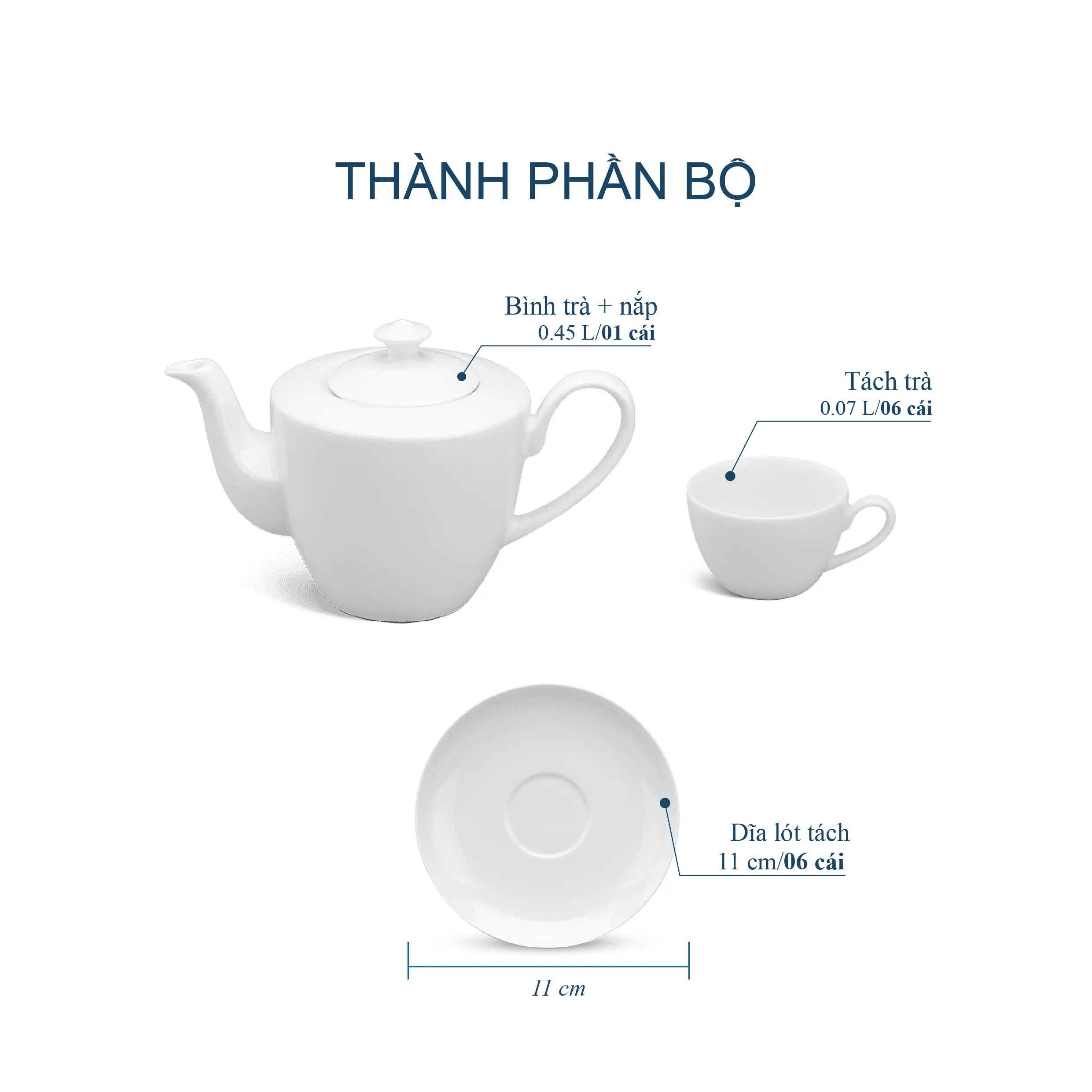 Bộ trà 0.45 L - Daisy - Trắng