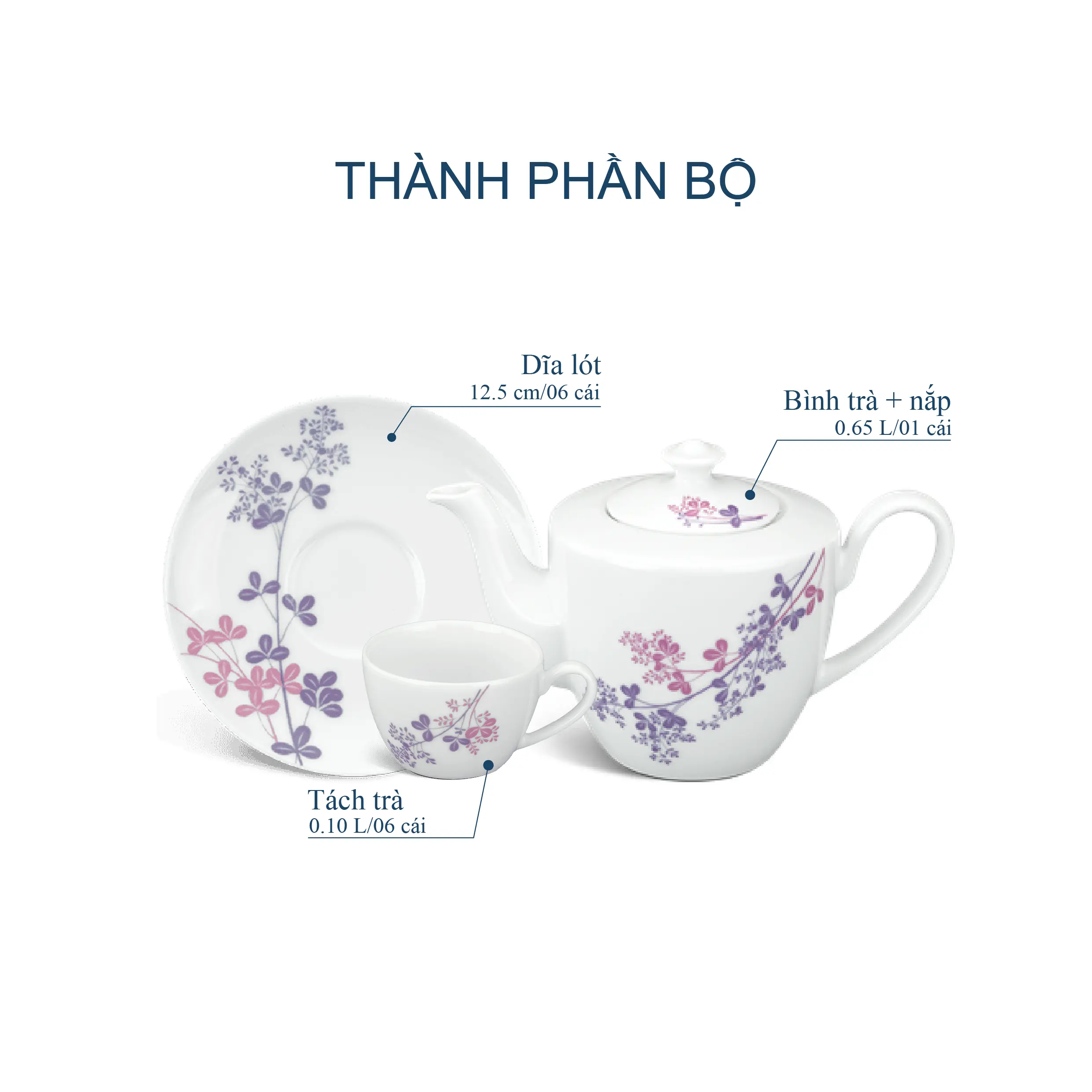 Bộ trà 0.65L - Daisy - Cỏ tím