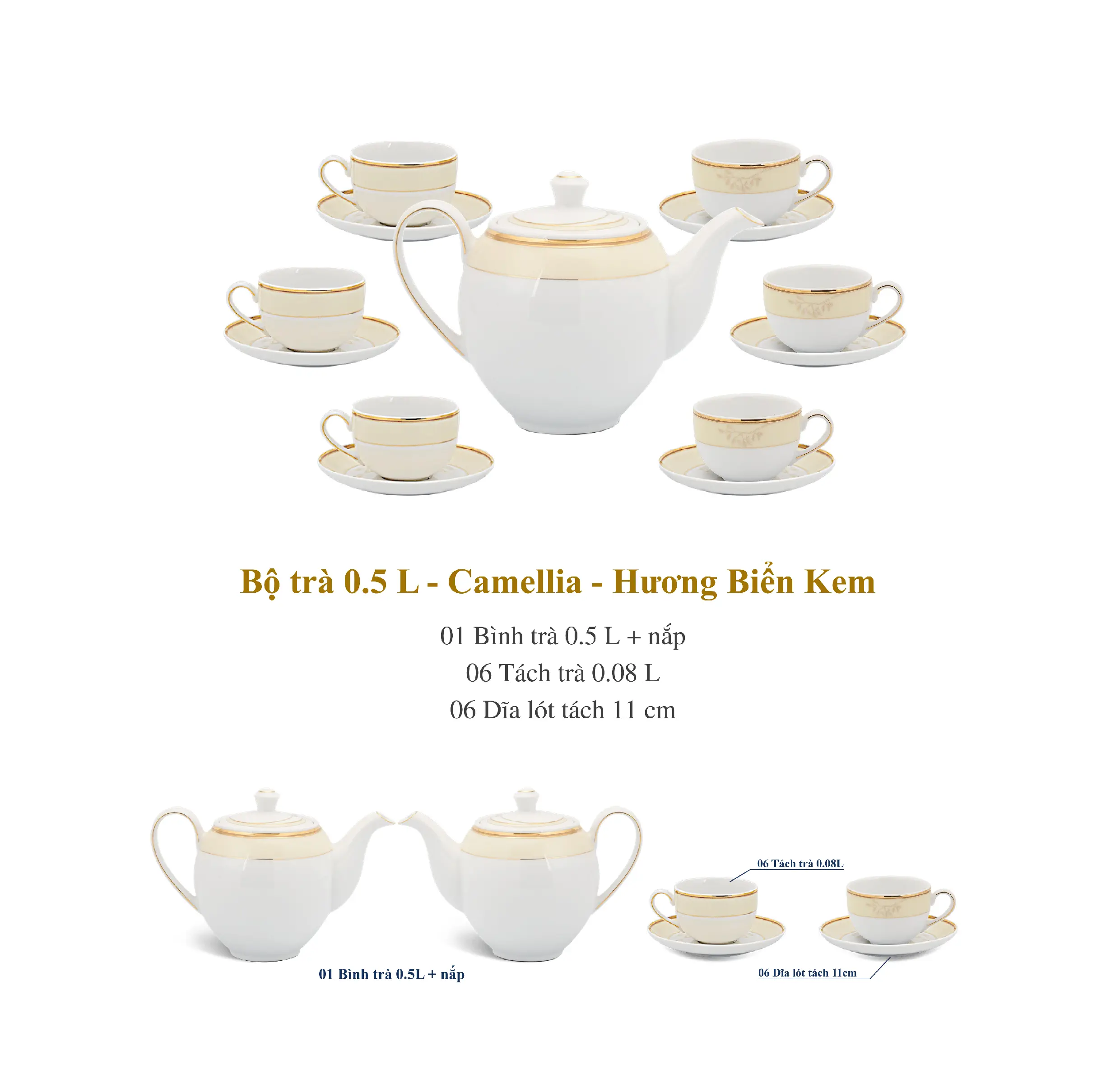 Bộ trà Camellia 0.5L - Hương Biển Kem