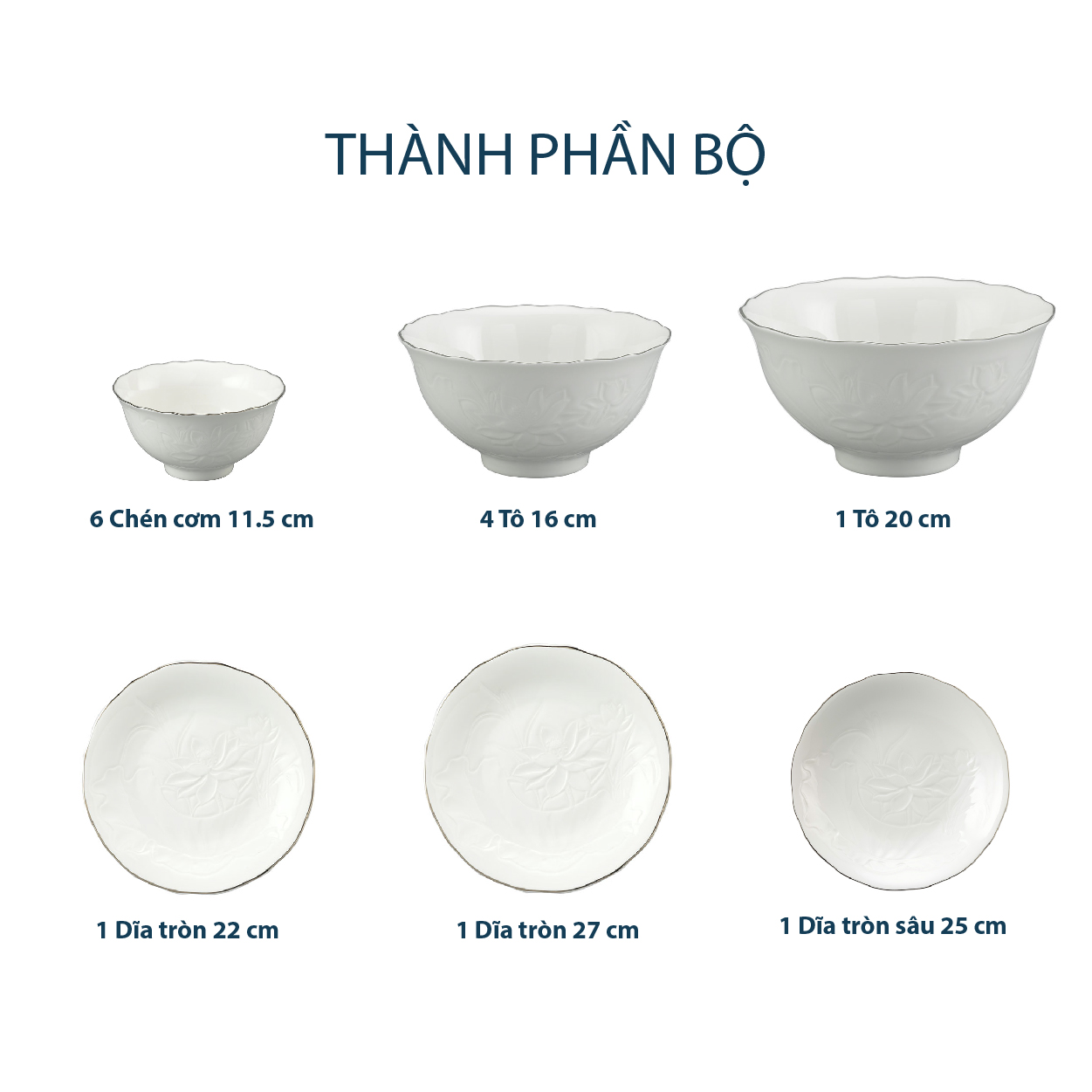 Bộ đồ ăn 14 sản phẩm - SEN IFP - Chỉ Bạch Kim