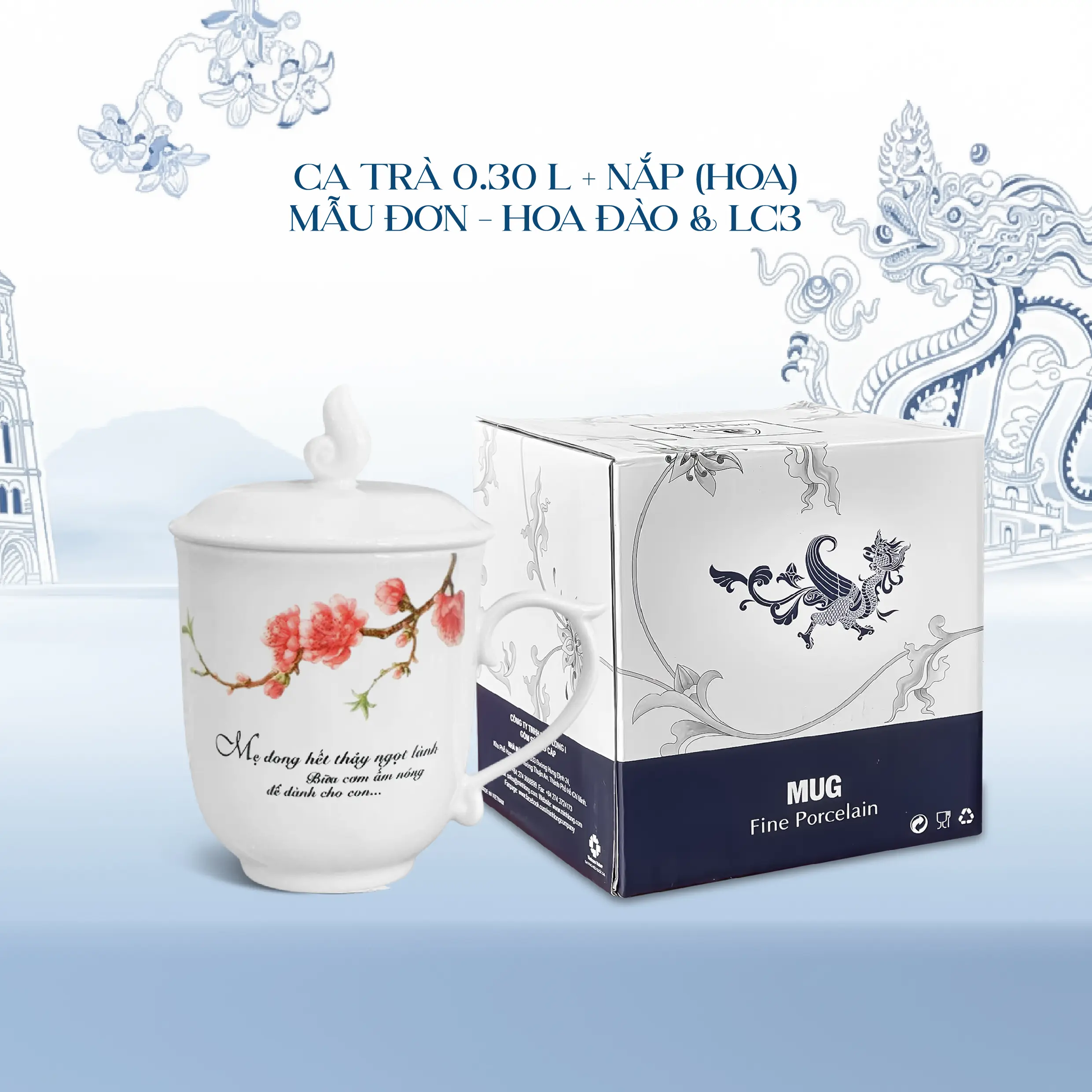 Ca trà 0.30 L + nắp (hoa) Mẫu Đơn - Đào & LC3