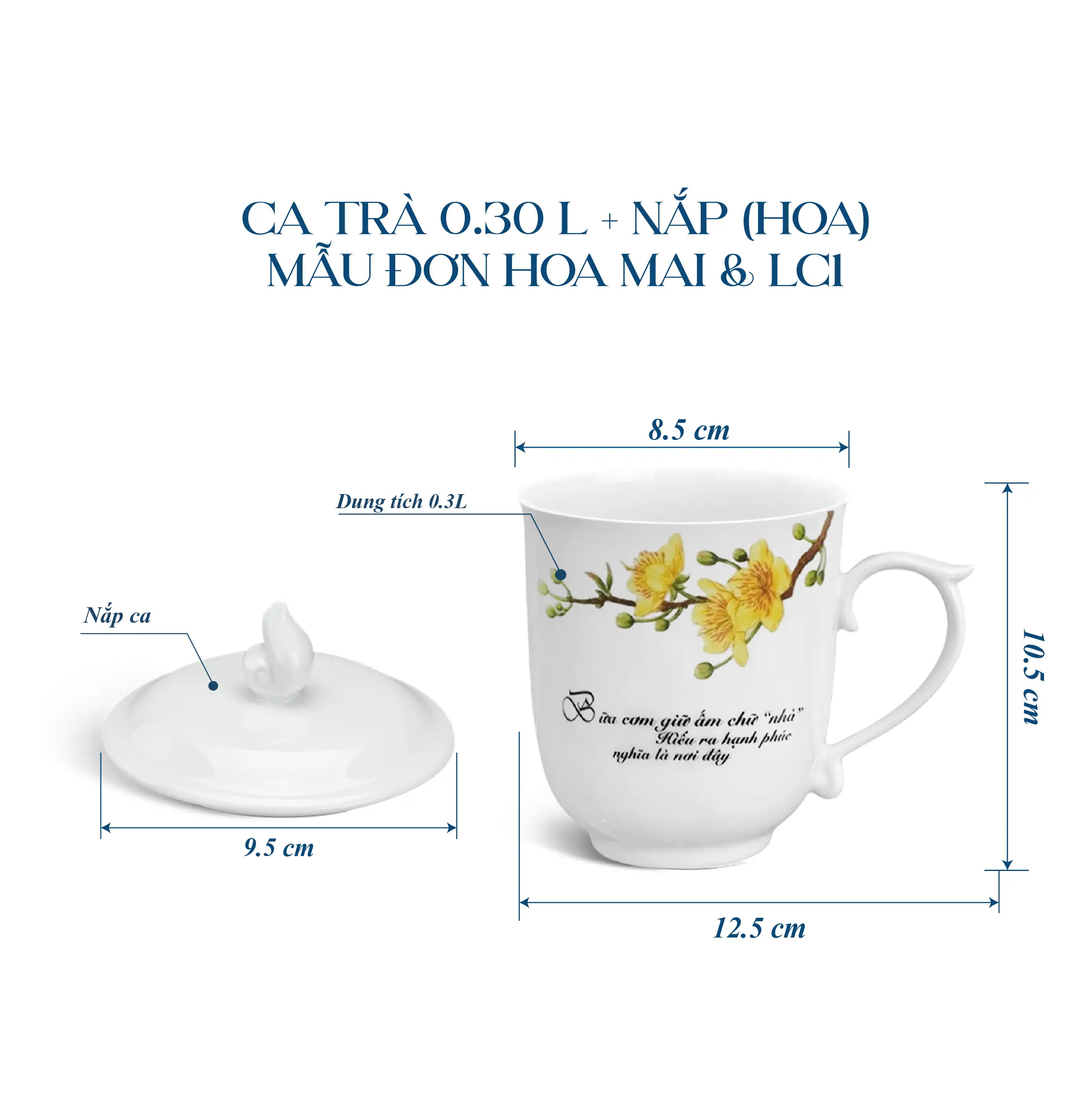 Ca trà 0.30 L + nắp (hoa) MAU DON Mai & LC1