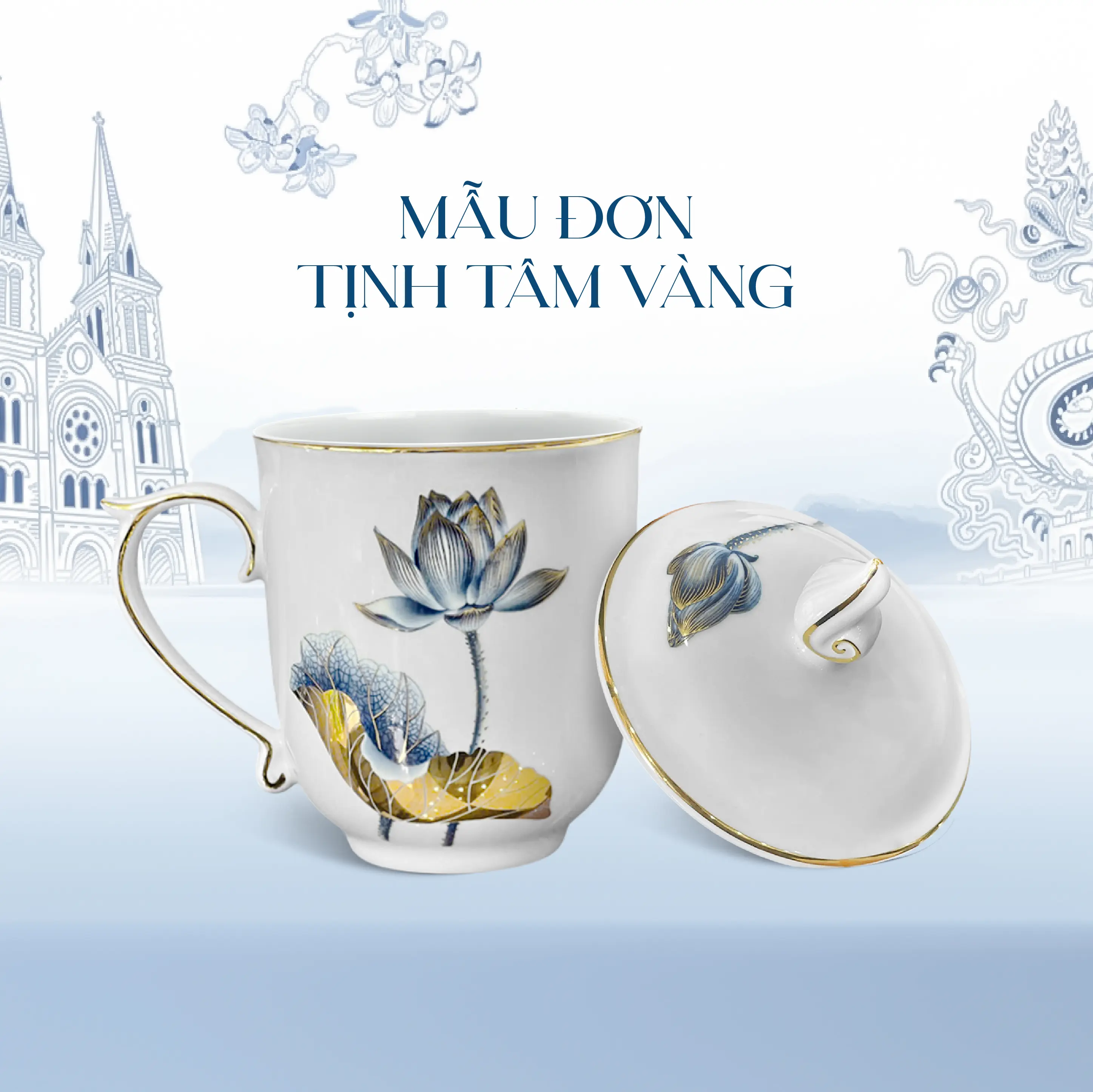 Ca trà 0.30 L - Mẫu Đơn - Tịnh Tâm Vàng