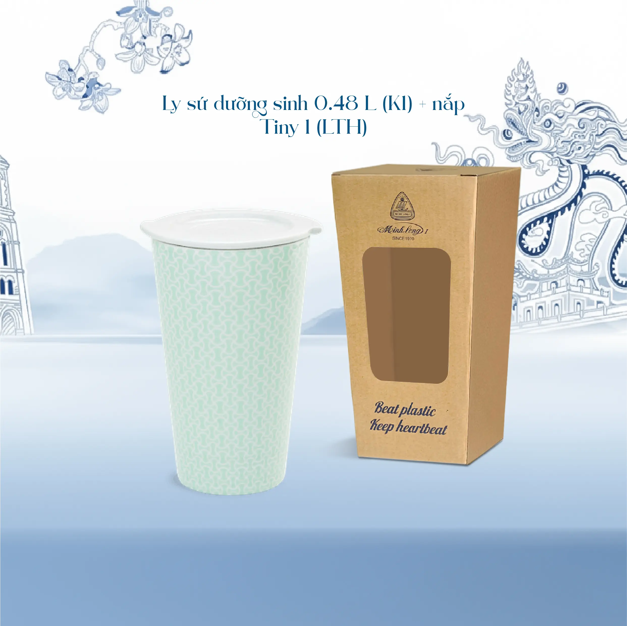 Ly sứ dưỡng sinh 0.48L (K1) + nắp Dưỡng sinh Tiny 1 (LTH)