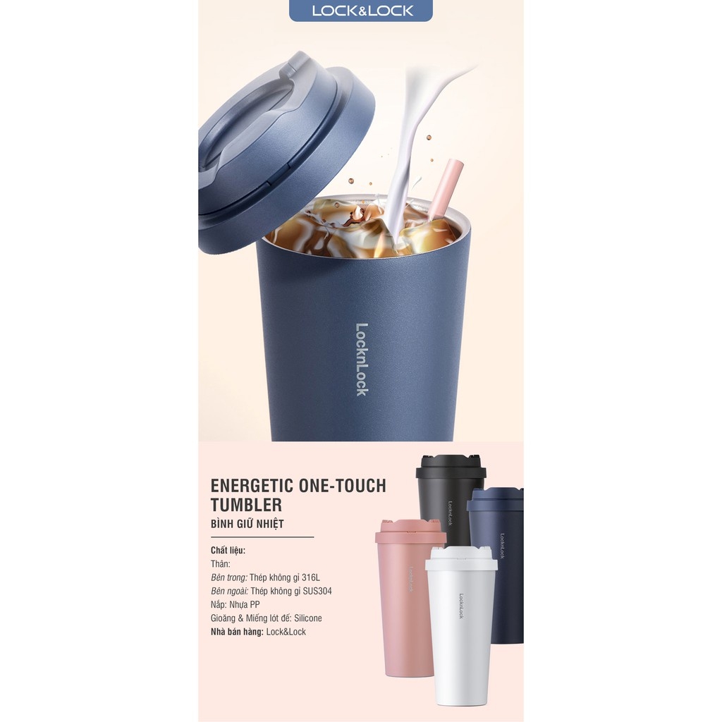 Bình Giữ Nhiệt LocknLock Energetic Tumbler 550ml - 4 màu (Đen, Xanh Navy, Hồng, Trắng) - LHC3249