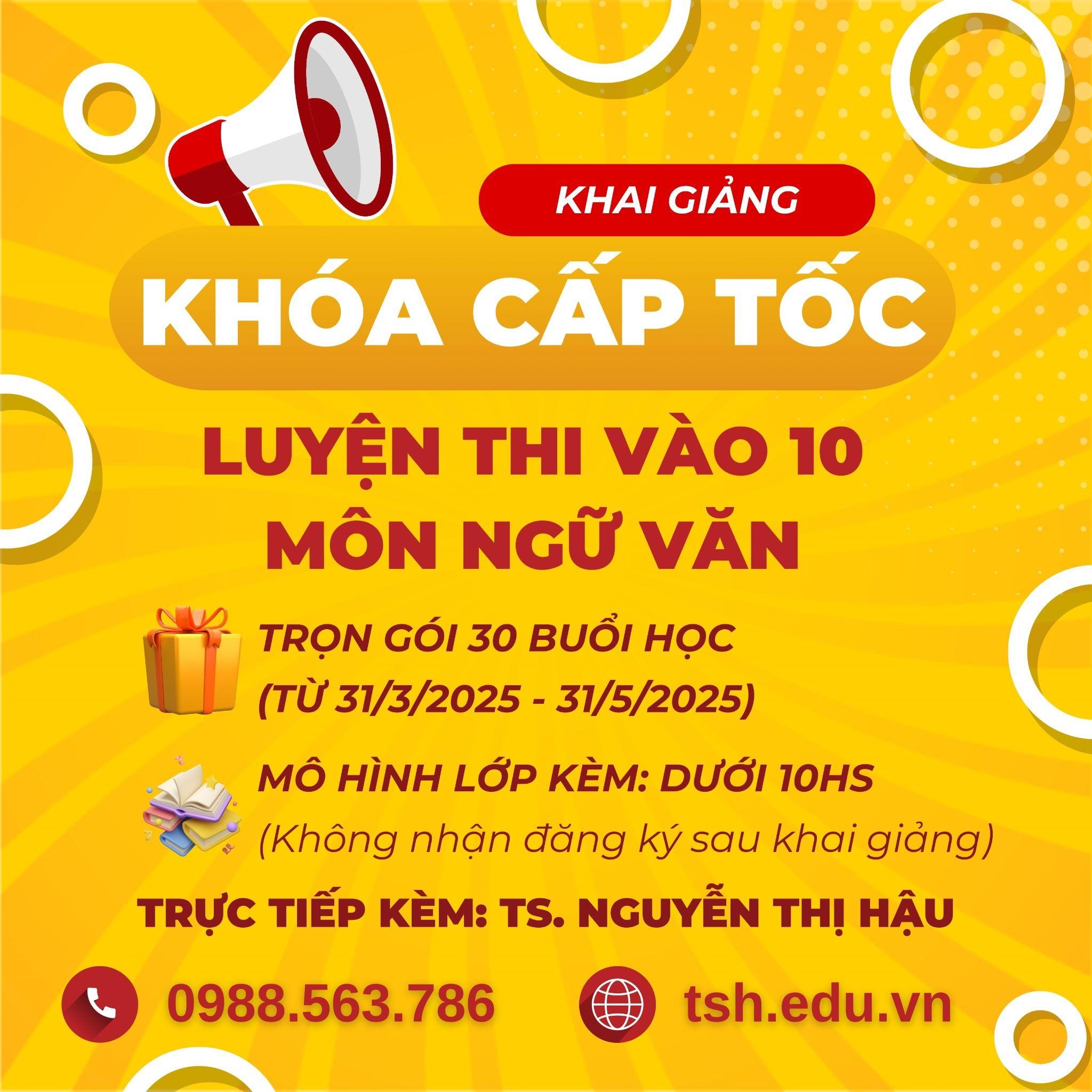 KHAI GIẢNG  KHÓA CẤP TỐC LUYỆN THI VÀO 10