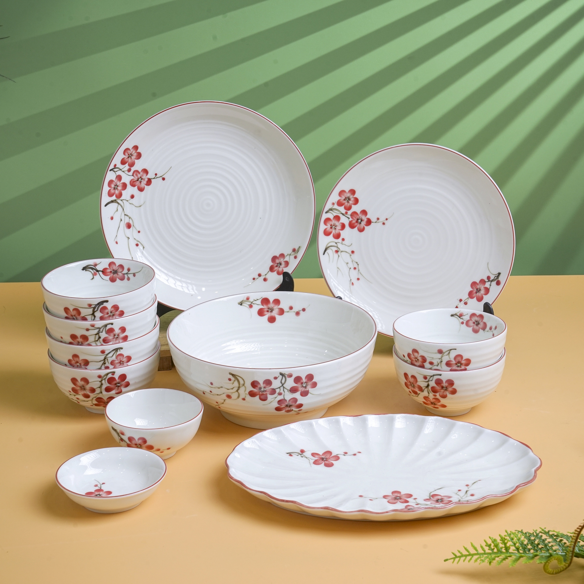 SÉT BÁT ĐĨA VUỐT HÀNG VẼ TAY HOA ĐÀO