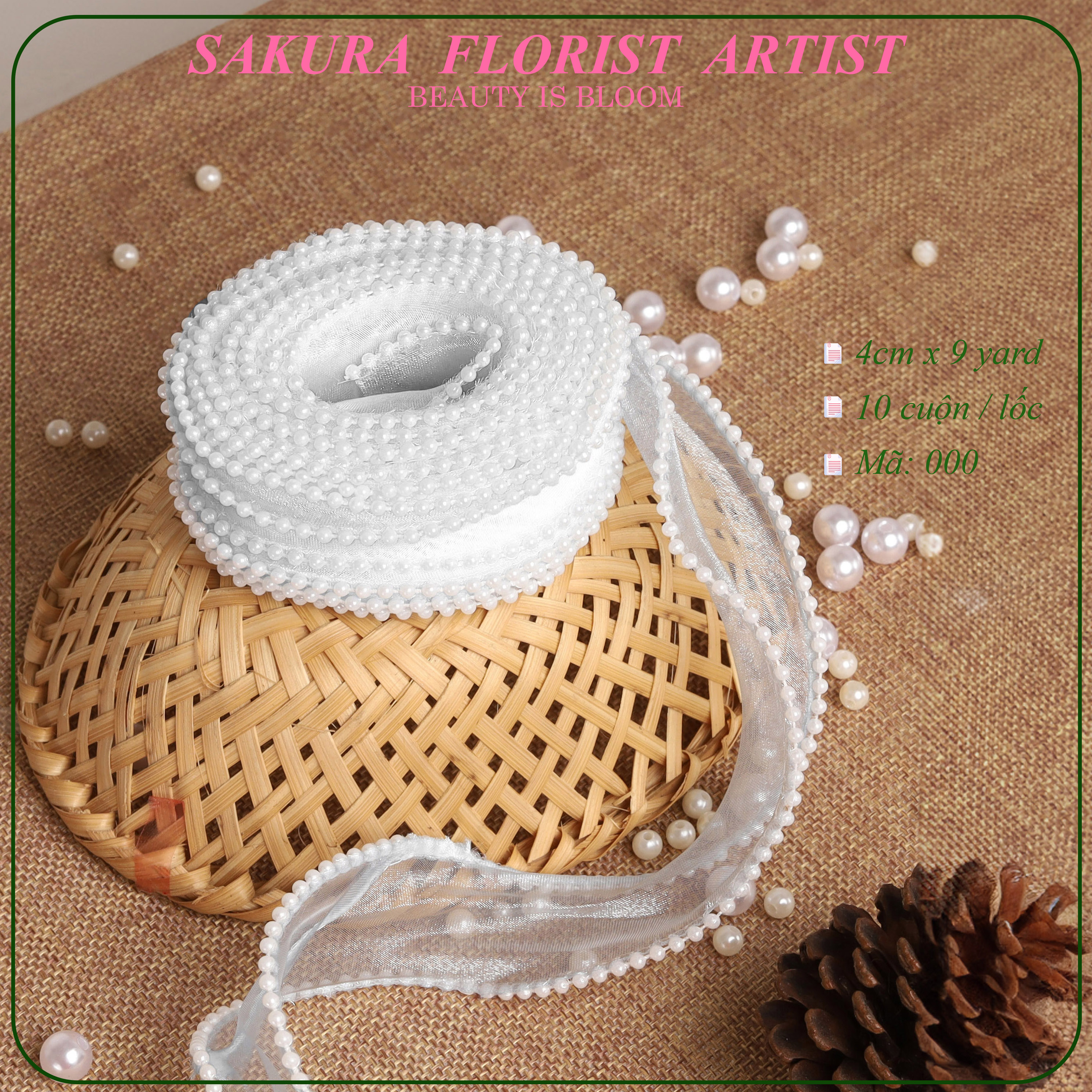 Ruy Băng Satin Trơn, Loại 1cm x22yard 18 ruy băng satin trơn màu trắng - mã 000