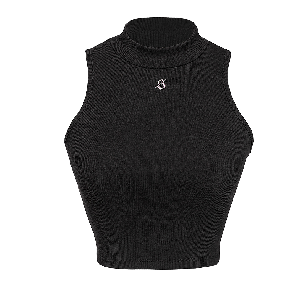 Sisters Áo croptop cổ lọ thun gân co giãn Mico