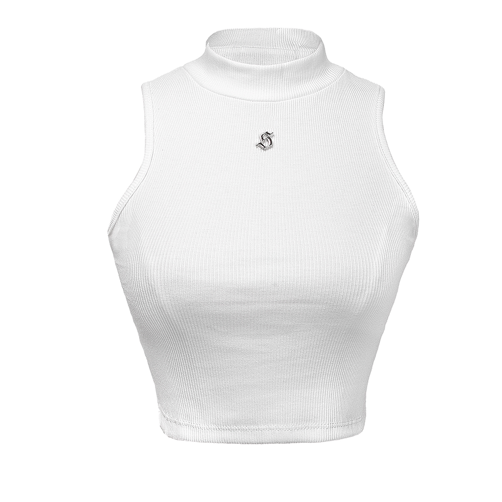 áo croptop cổ lọ thun gân co giãn sisters nhiều màu trắng, đen, nâu, đen, hồng neon và xanh coban