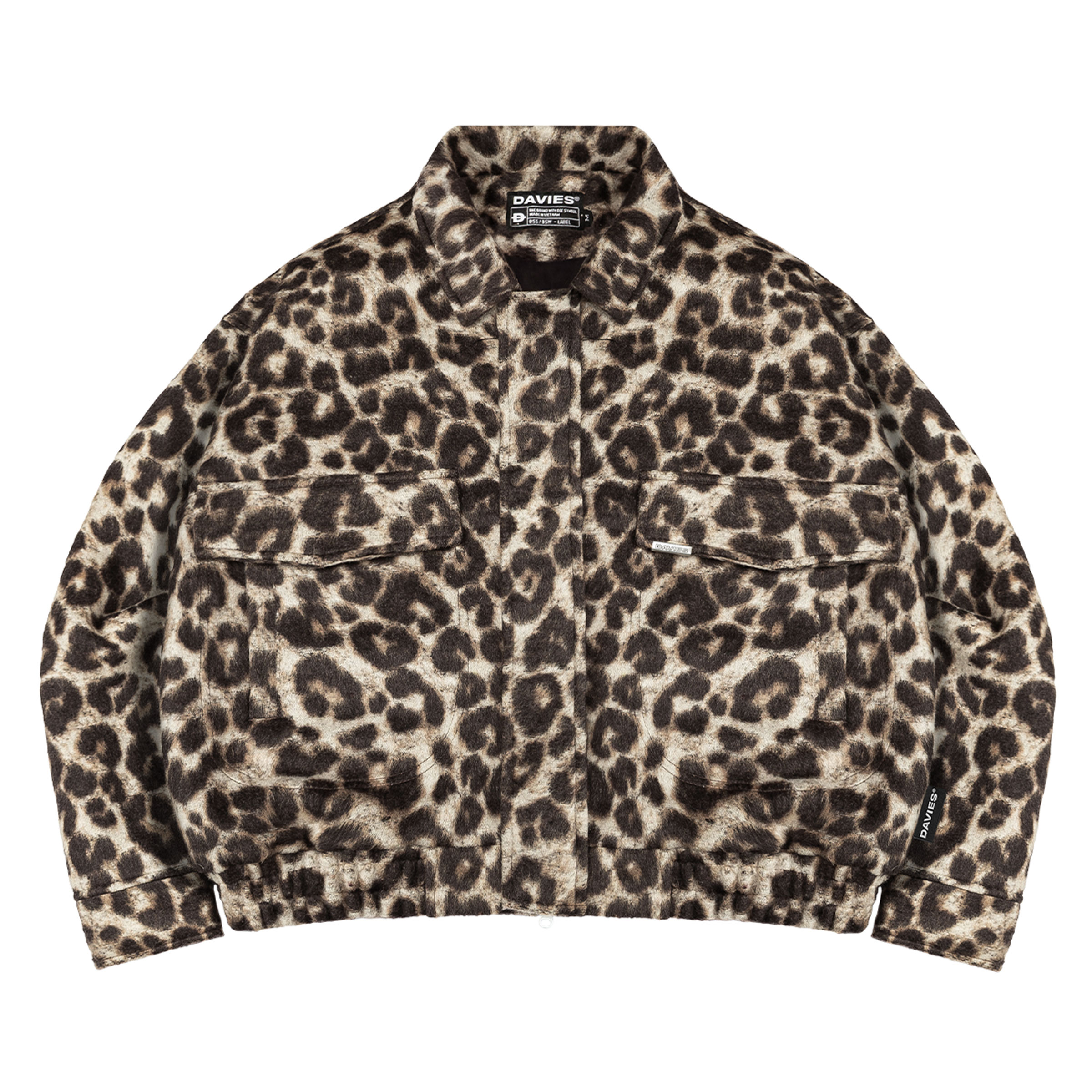 Áo bomber họa tiết da báo croptop DAVIES nỉ dạ