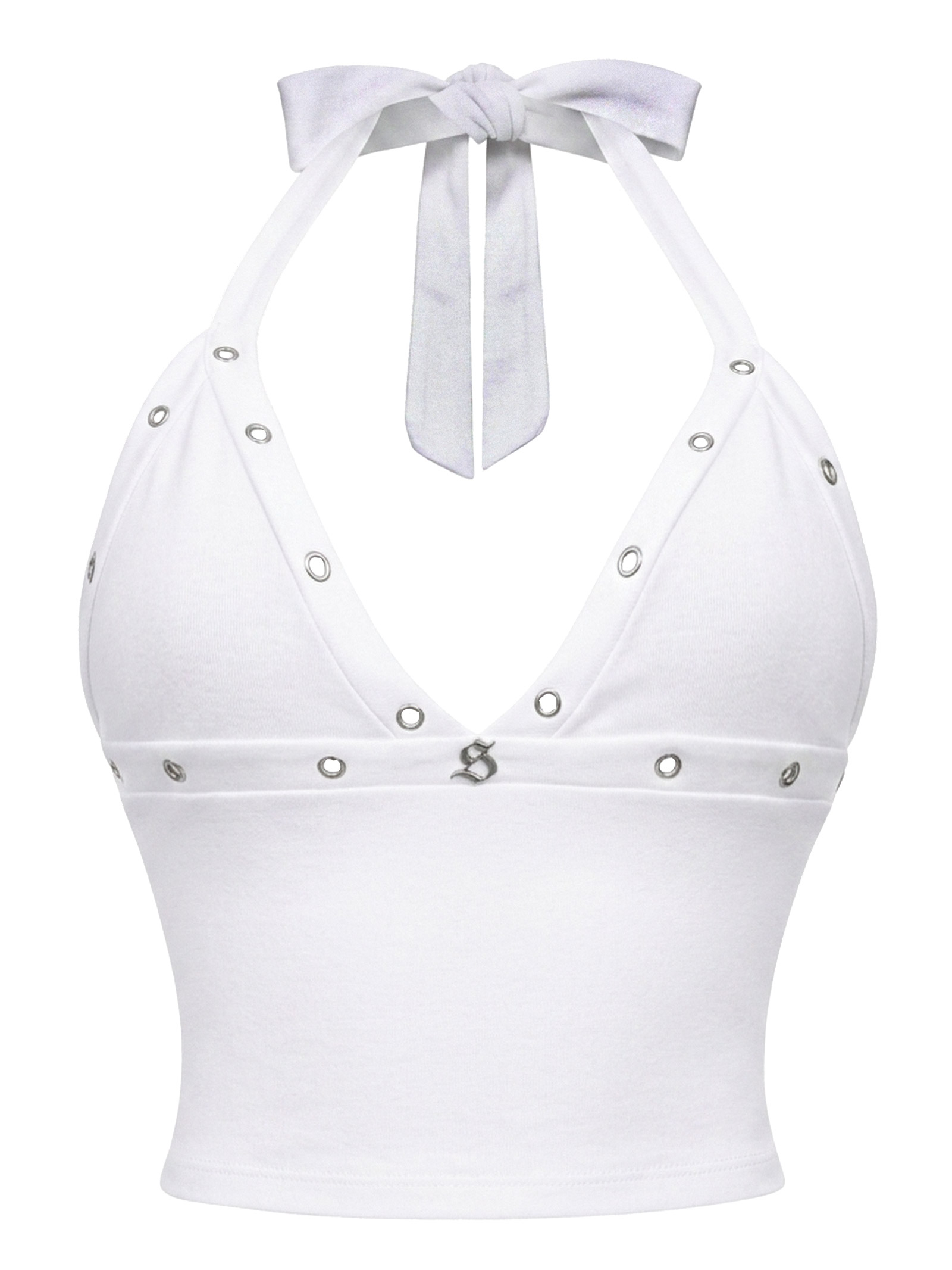 SISTERS Áo croptop cổ yếm hở lưng đính mắt cáo Jolene - Trắng