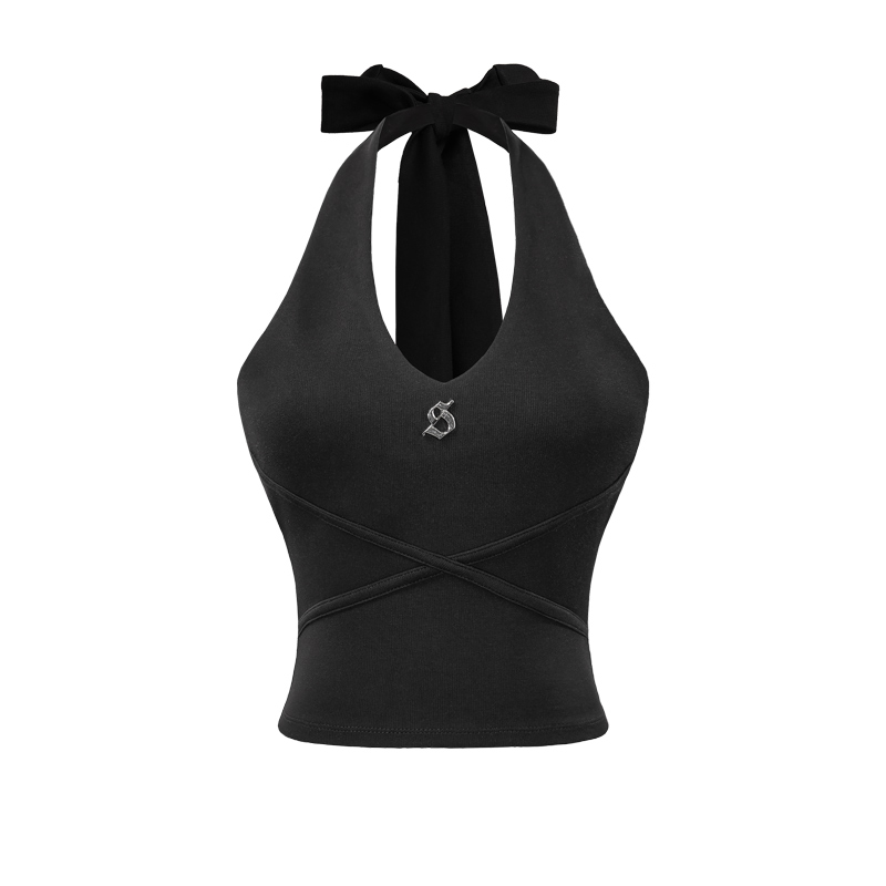 SISTERS Áo croptop cổ yếm cột nơ to Jenner