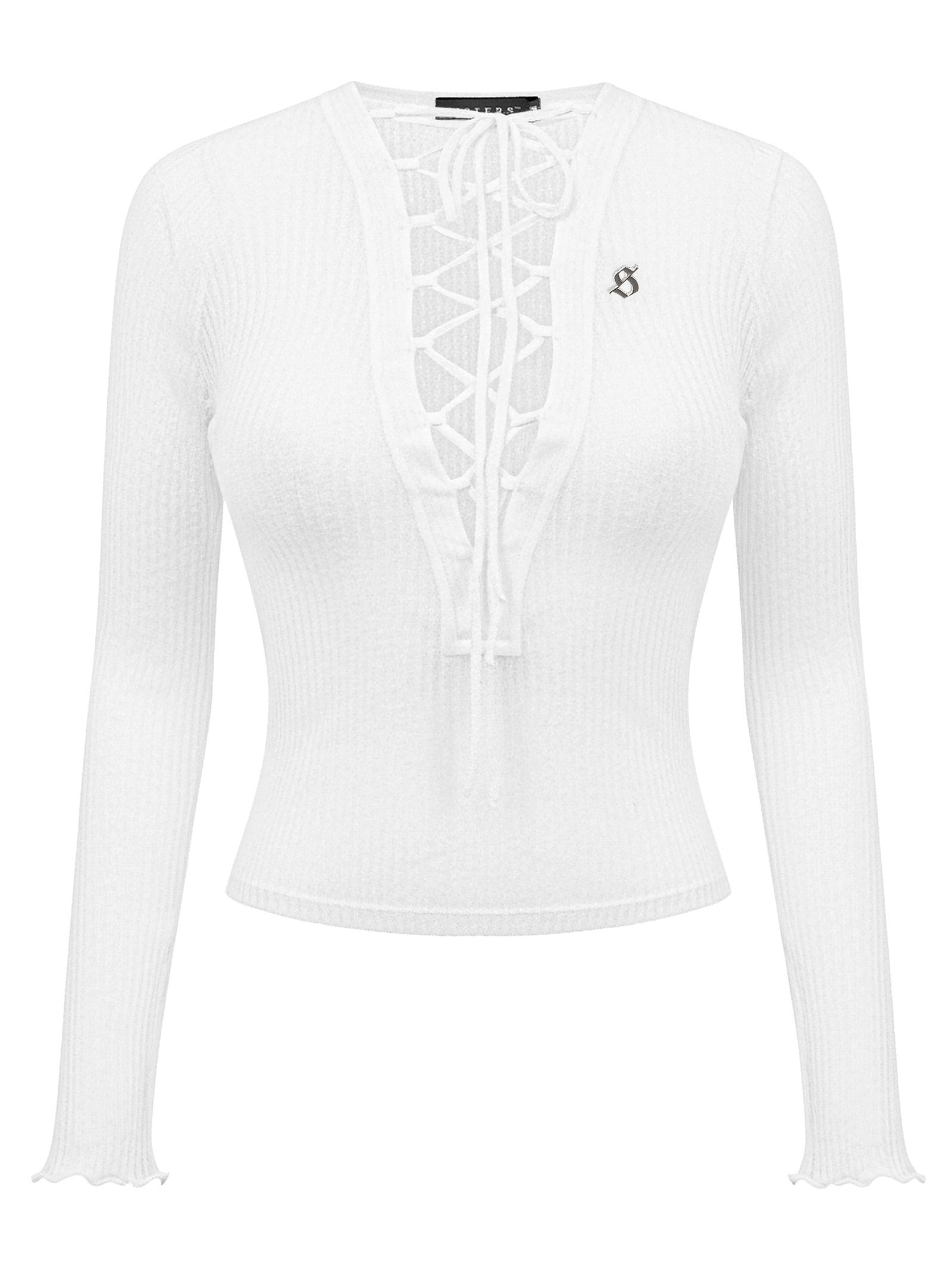 SISTERS Áo xuyên thấu đan dây ngực Linen - Trắng