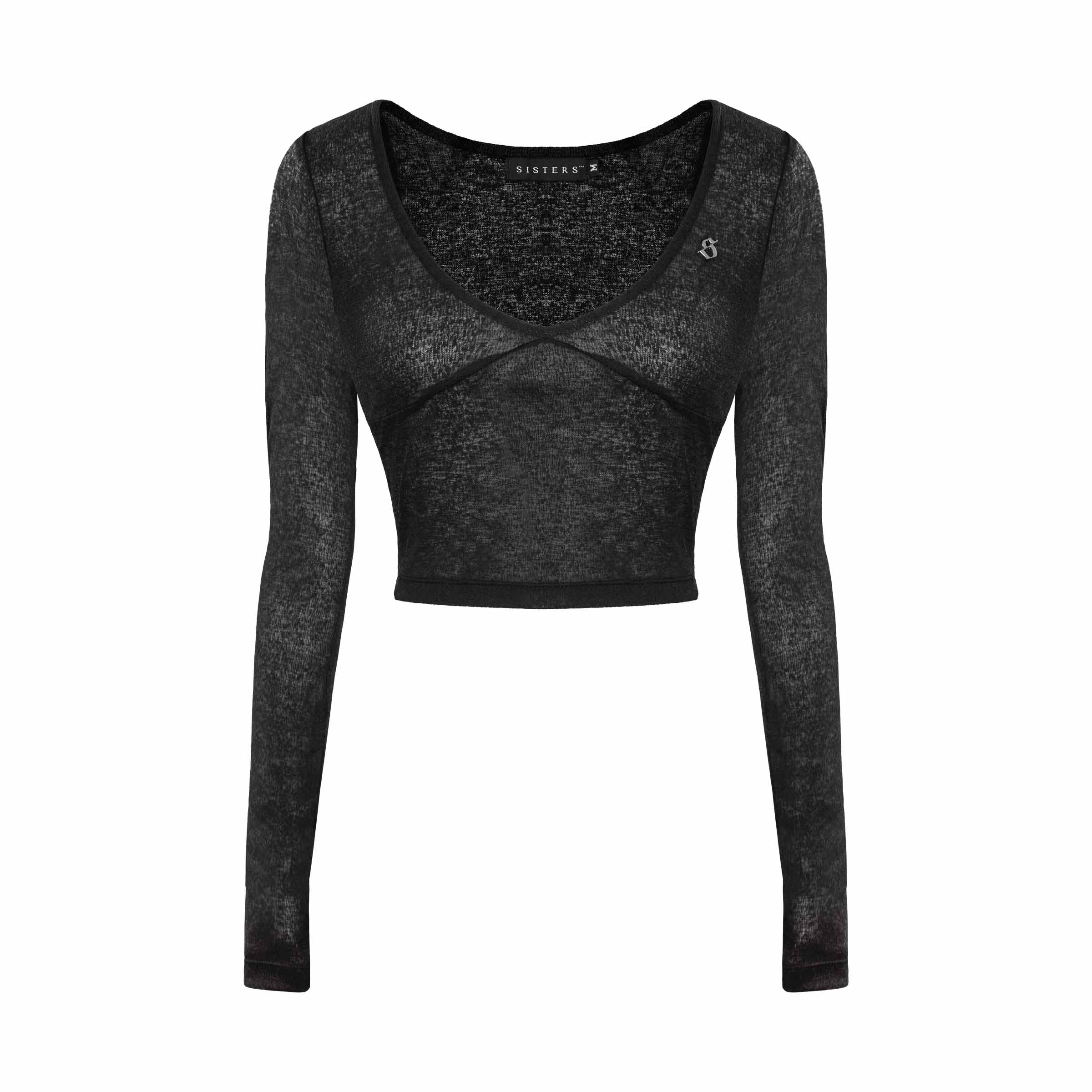 SISTERS Áo tay dài cổ rộng vải xuyên thấu Marie