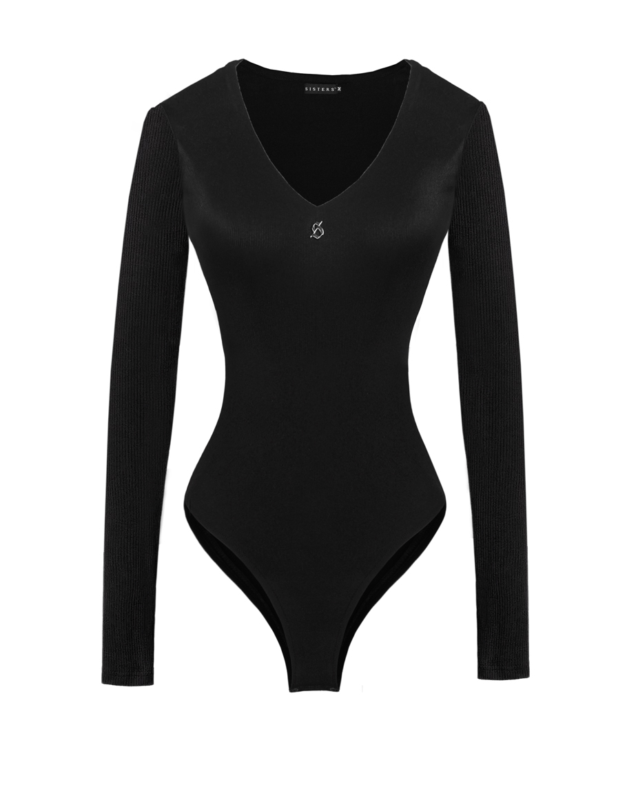 Sisters Bodysuit tay dài cổ tim Downie