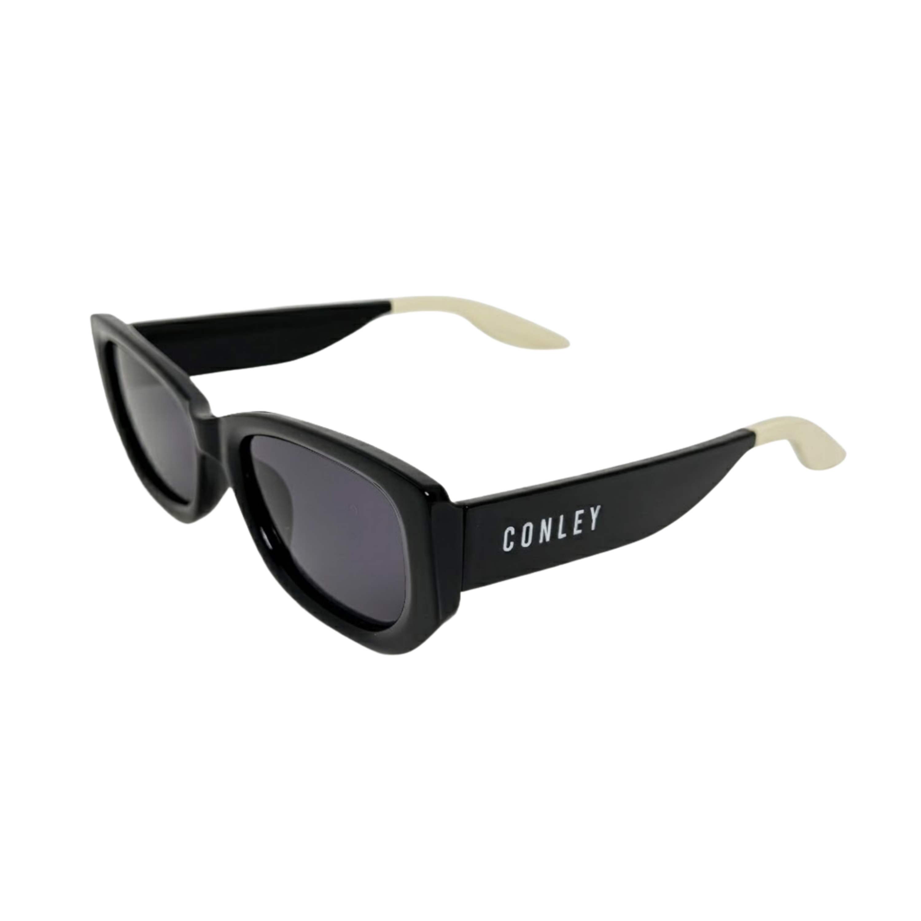Kính Râm CONLEY Chữ Nhật Nhỏ Đen Đuôi Kem Retro Y2K - Kính Mát Unisex Chống UV400 | CO-0322
