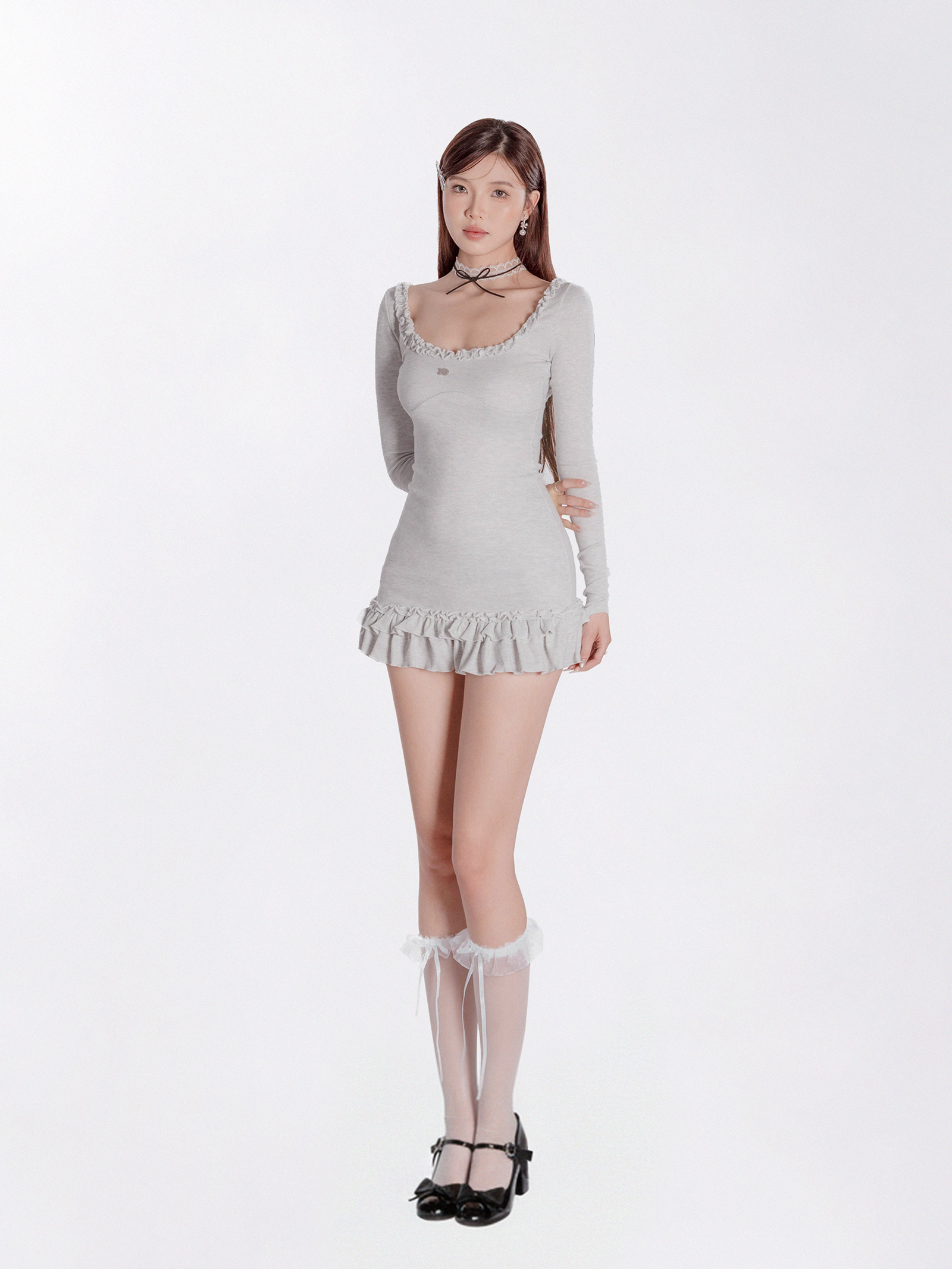 DKMV Cather Dress - Xám trắng