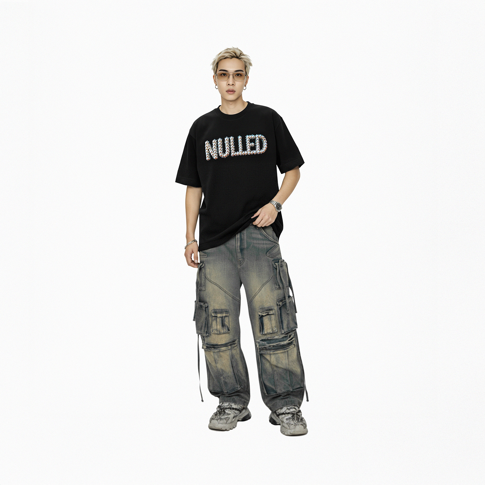 Áo thun đen in chữ NULLED Gemstone Tee N-T15-D