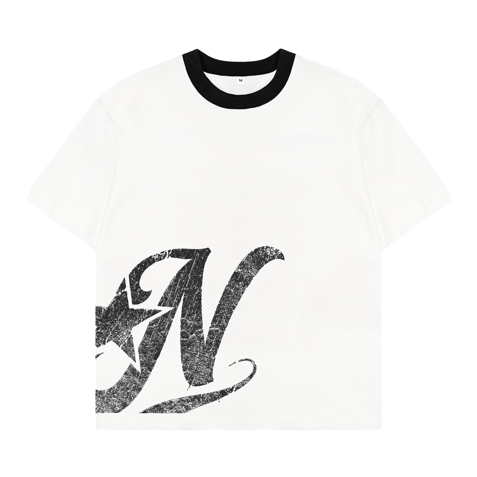Áo thun in hình màu trắng phối cổ form boxy NULLED Y2K Grunge Tee N-T301-05-TVD