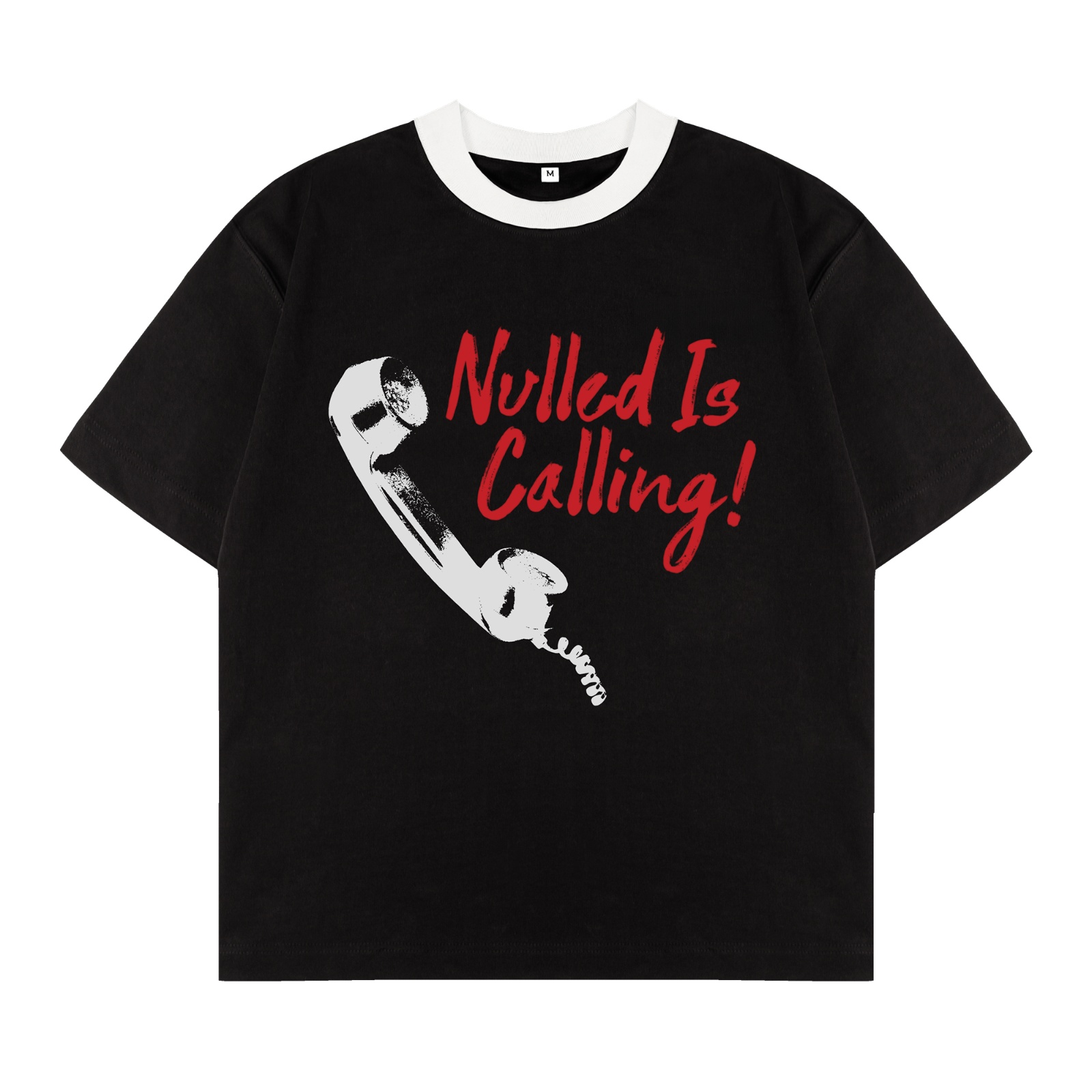 Áo thun in hình retro NULLED màu đen phối cổ trắng The Call Tee N-T309-05-DVT