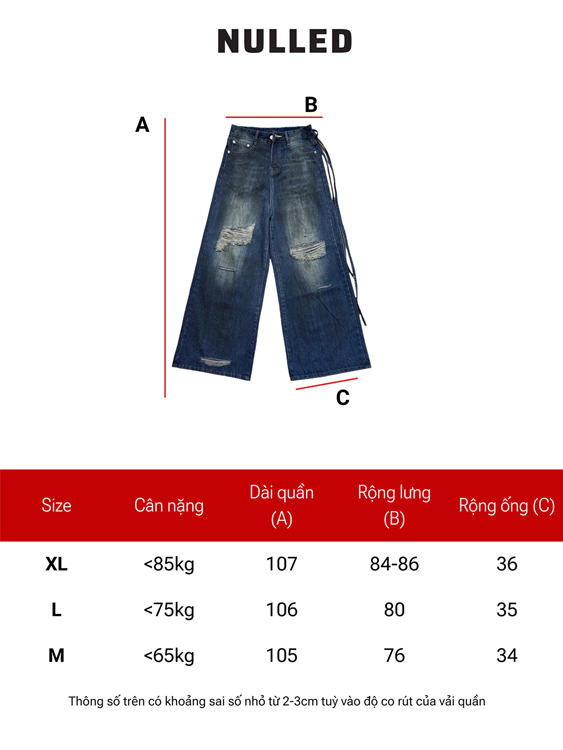 Quần jean rách gối ống rộng Brand NULLED N-Q12