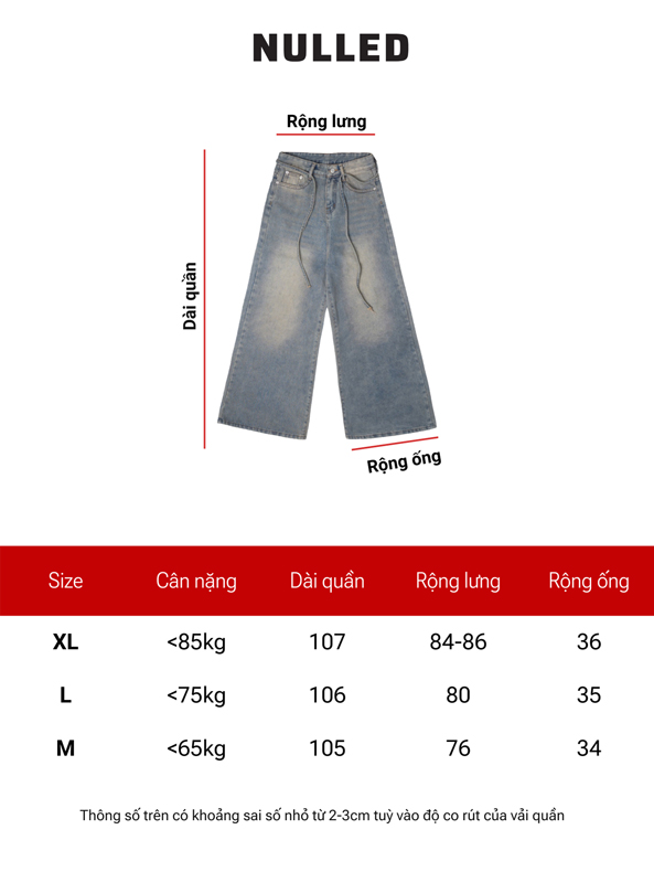 Quần jean wash màu ống rộng local brand NULLED N-Q3