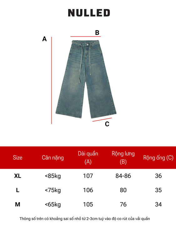 Quần jean ống rộng phối dây local brand NULLED N-Q5