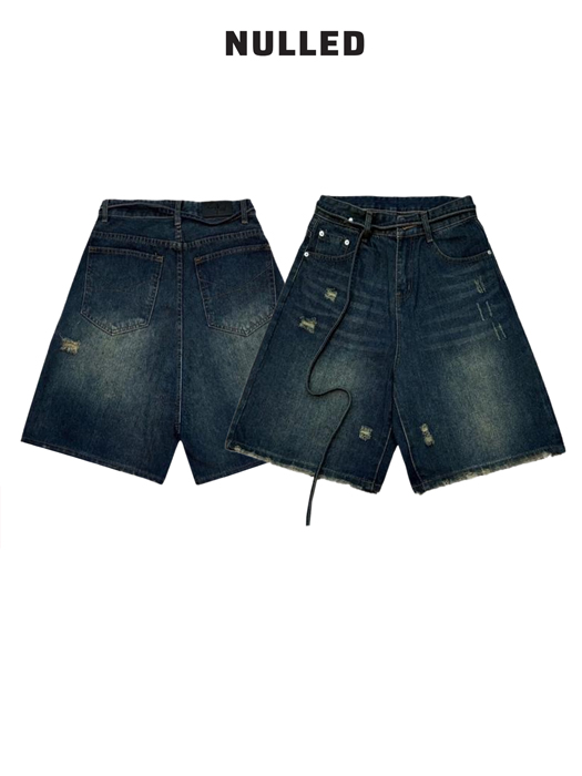 Quần short phối dây denim local brand NULLED N-QS3