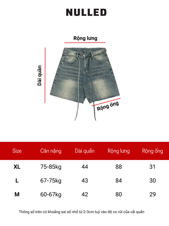 Quần jean short ống rộng phối dây brand NULLED N-QS6