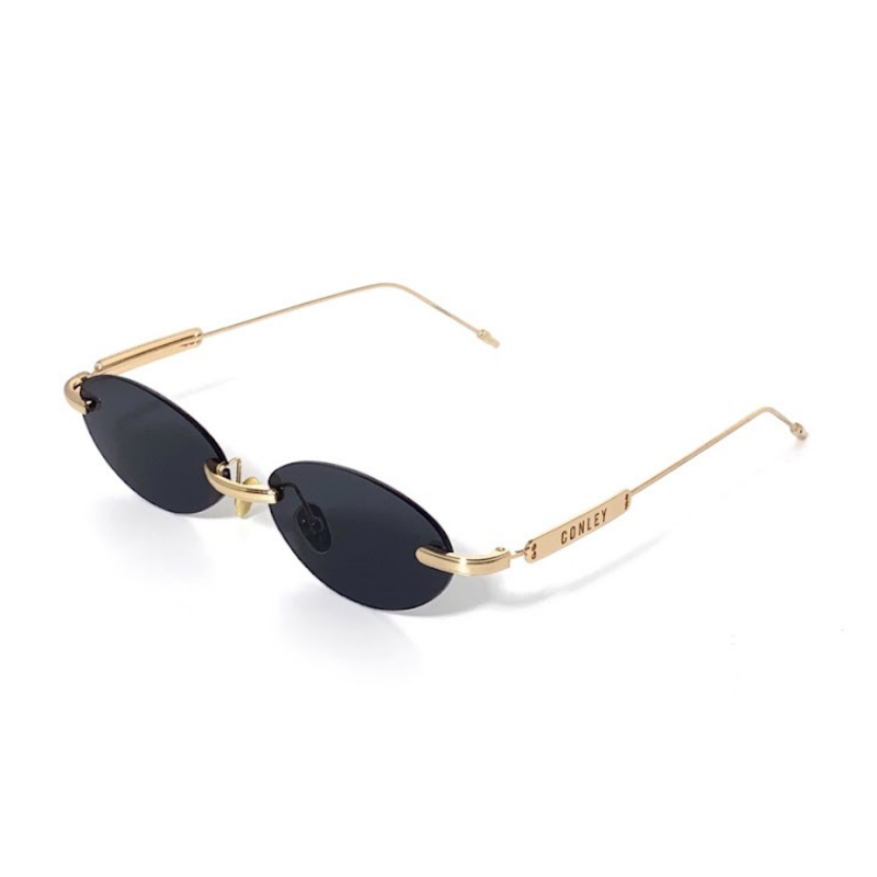 Kính Râm CONLEY Không Viền Oval Nhỏ Gọng Vàng Gold Tròng Đen - Kính Mát Unisex Chống UV CO-0331