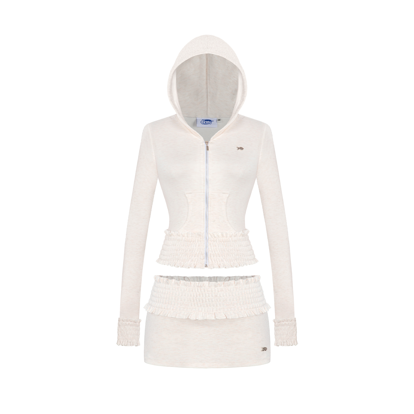 Set đồ nữ áo khoác và chân váy ngắn DKMV hoạ tiết nhún chun