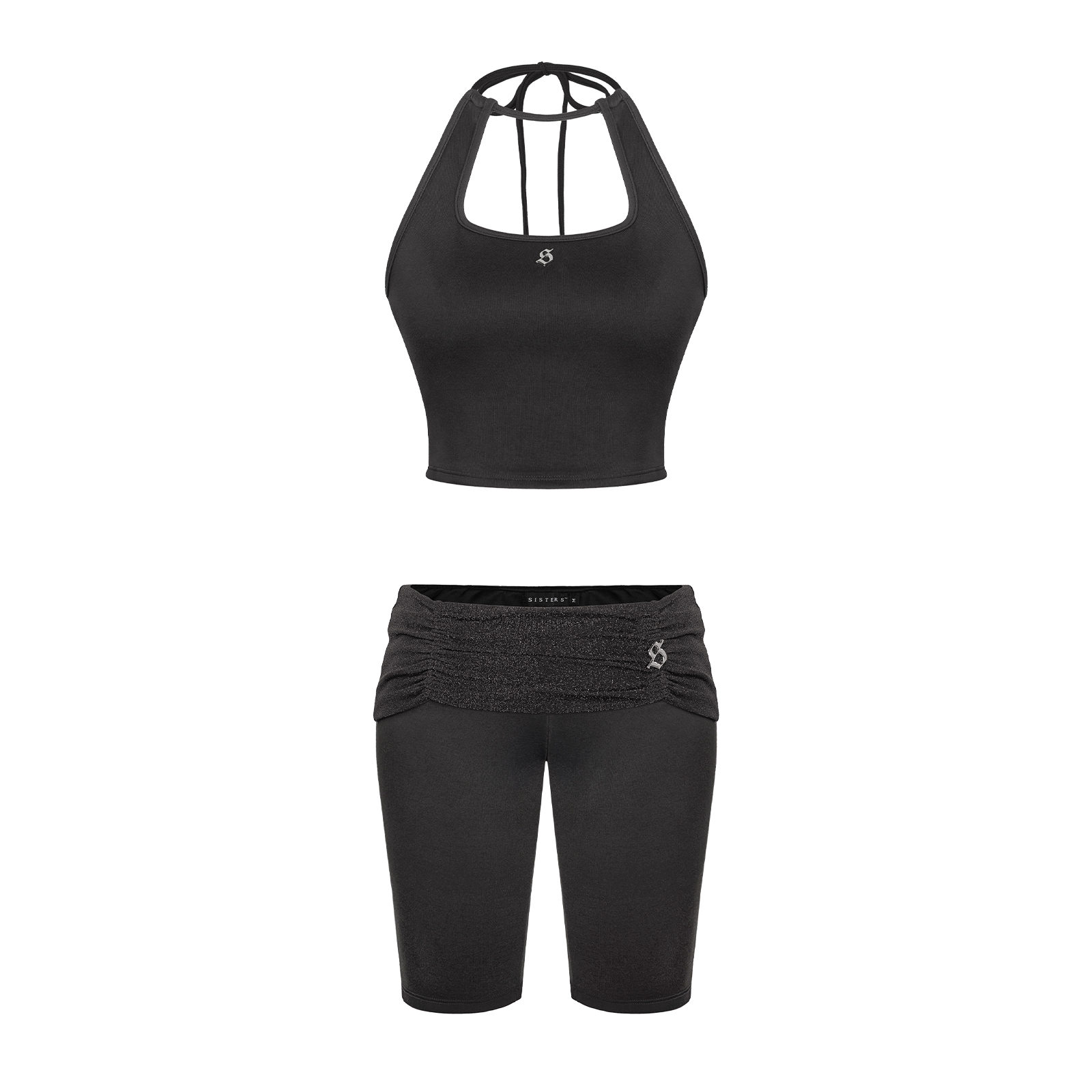 SISTERS Set áo yếm quần lửng lưng lật ánh kim Maisie