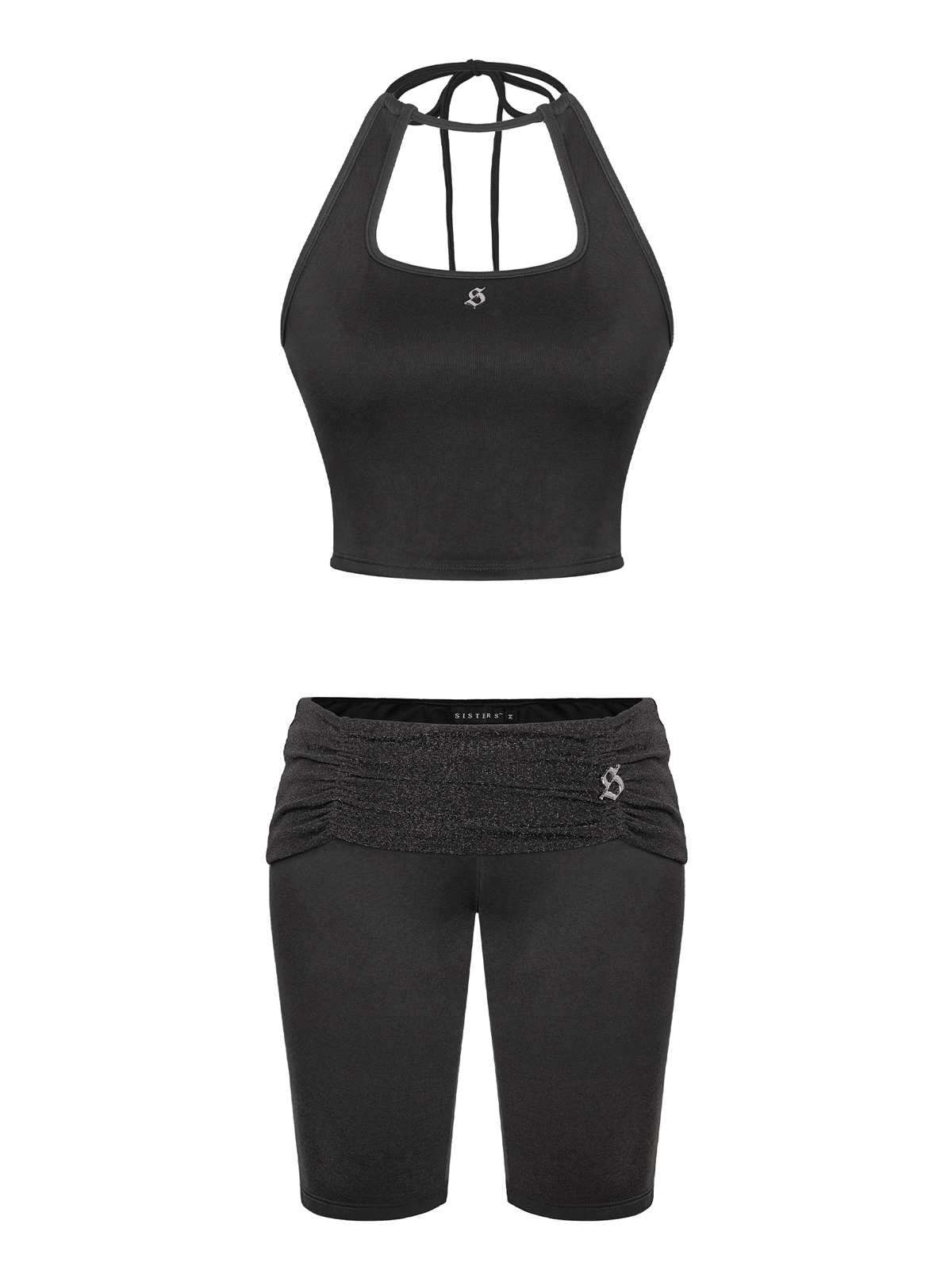 SISTERS Set áo yếm quần lửng lưng lật ánh kim Maisie