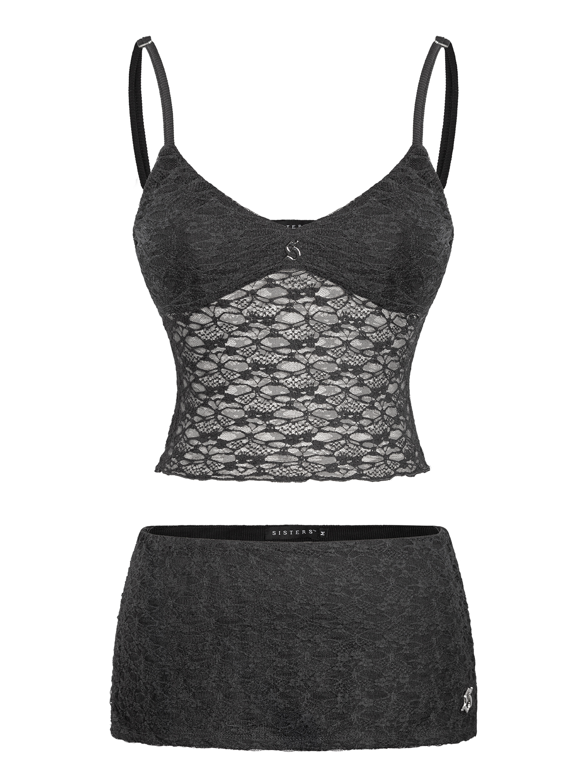 SISTERS Set áo váy hai dây phối ren Iris - Đen