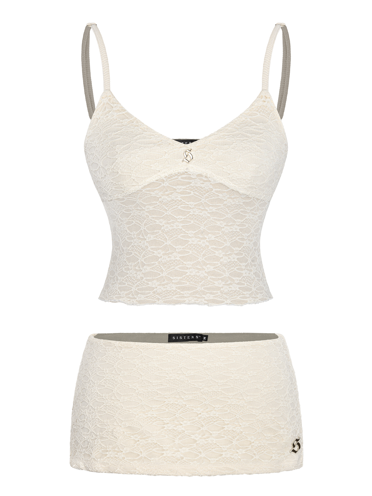 SISTERS Set áo váy hai dây phối ren Iris - Kem