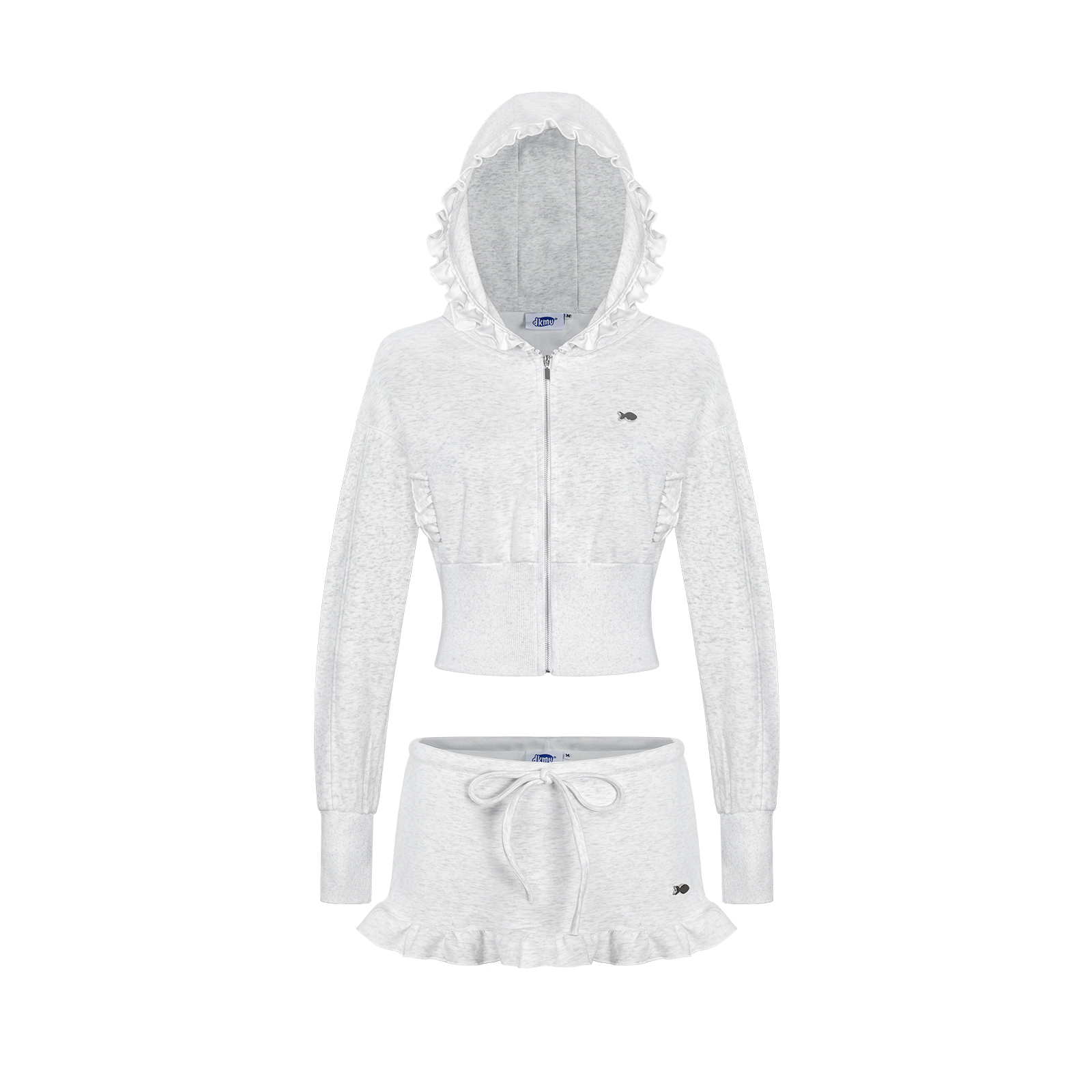 Set đồ nữ đẹp phối bèo DKMV áo khoác croptop và chân váy ngắn