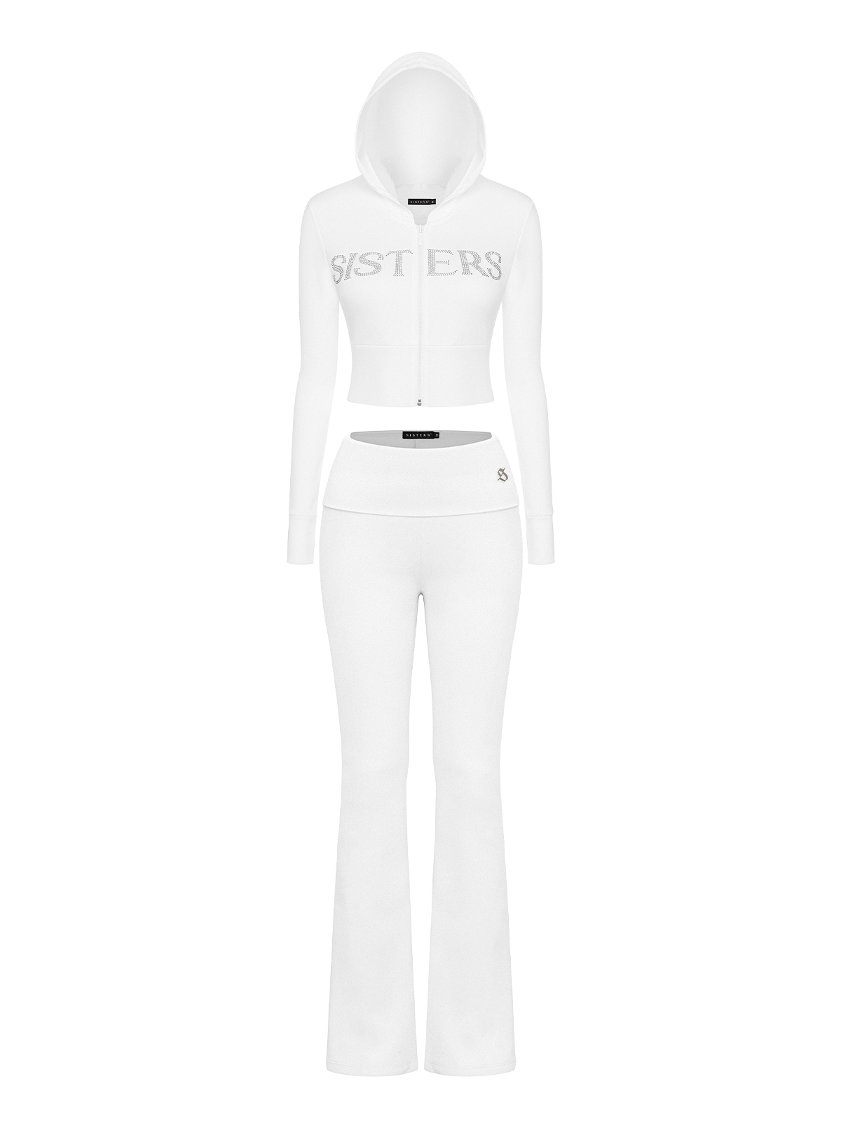 SISTERS Set áo khoác quần dài lưng lật ép đá Caspian - Trắng