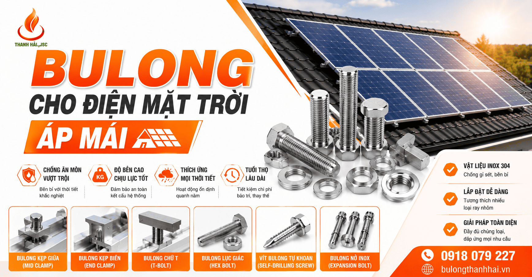 Bulong cho điện mặt trời áp mái: Các loại phổ biến và cách chọn