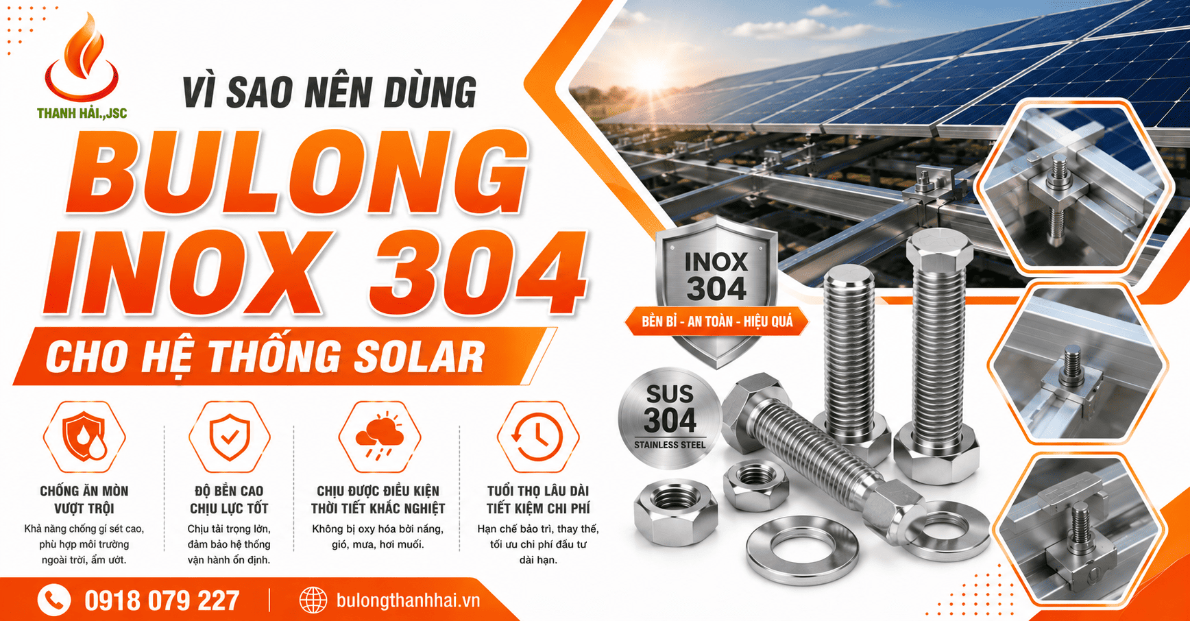 Vì sao nên dùng bulong inox 304 cho hệ thống solar?