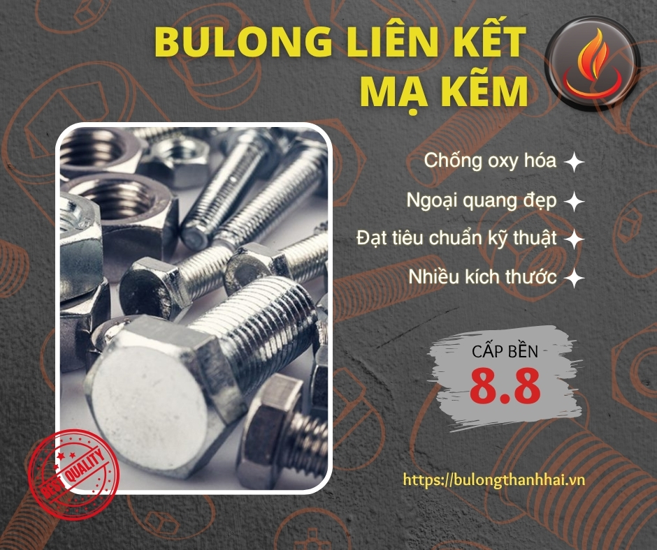 Bu lông liên kết cấp bền 8.8 mạ kẽm điện phân