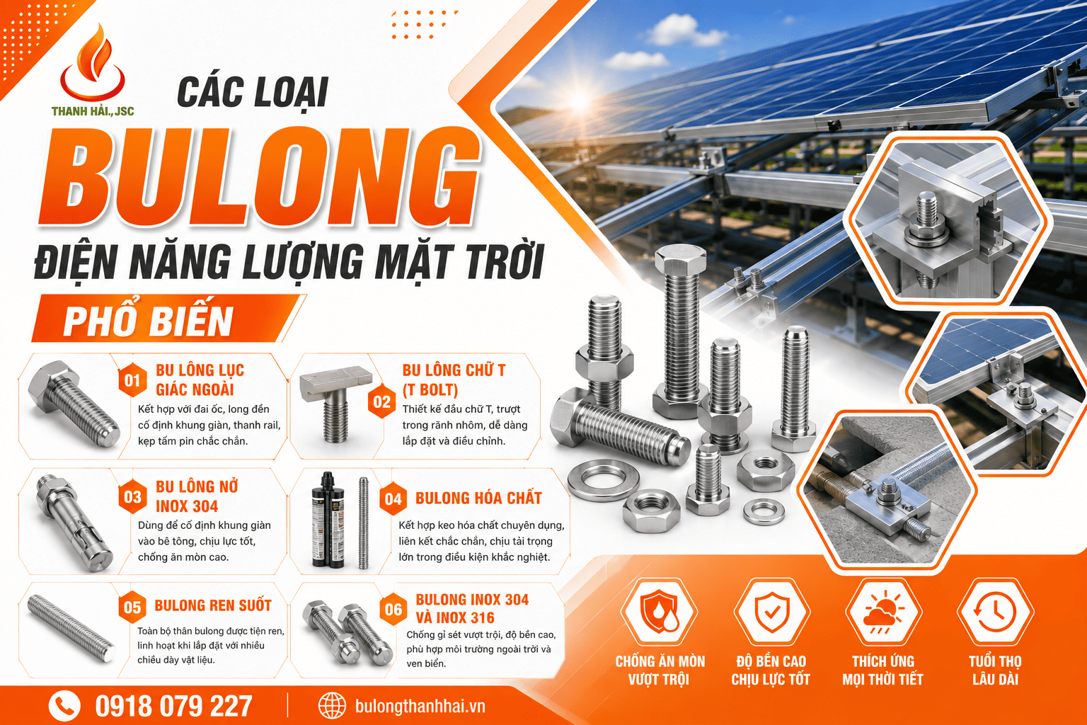 Các loại bulong điện năng lượng mặt trời phổ biến
