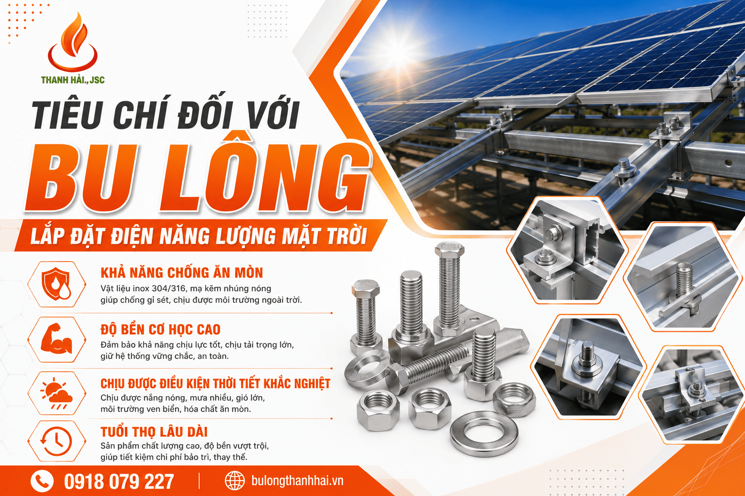 Tiêu chí đối với bu lông lắp đặt điện năng lượng mặt trời