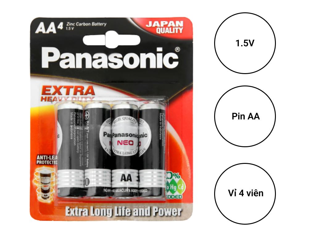 Vỉ 4 viên pin AA Panasonic Manganese R6NT/4B-V
