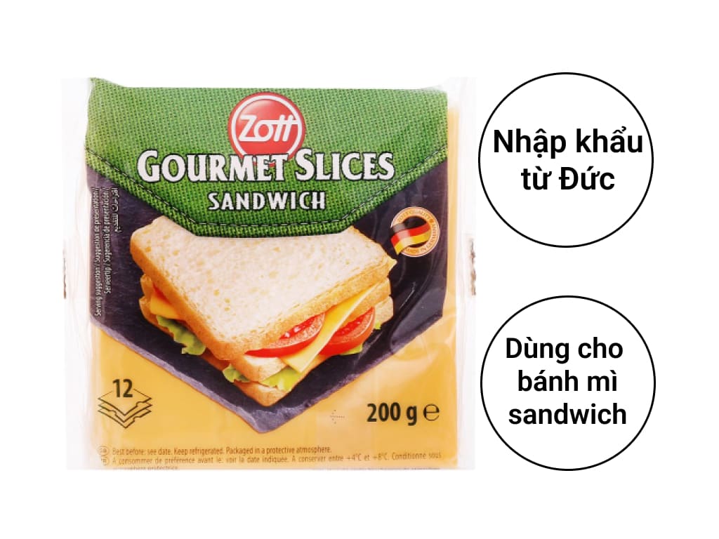 Phô mai lát Zott Sandwich gói 200g (12 lát)