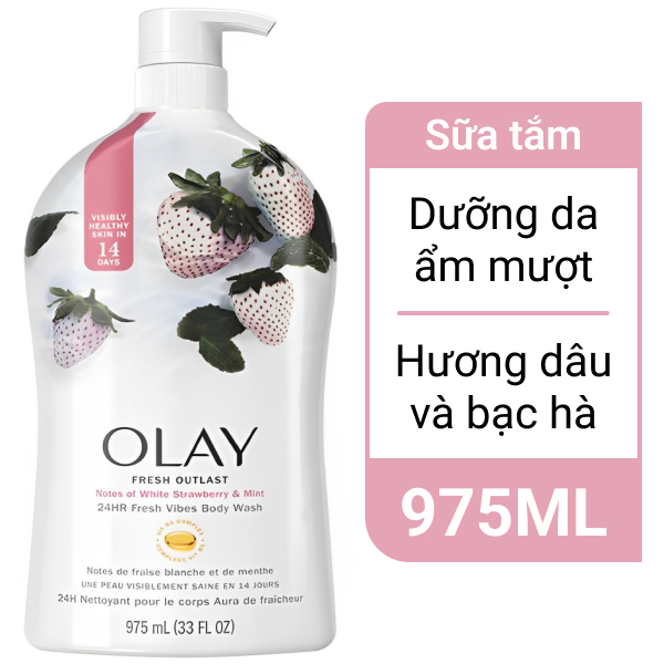Sữa tắm Olay Cooling White dưỡng ẩm hương dâu và bạc hà 975ml