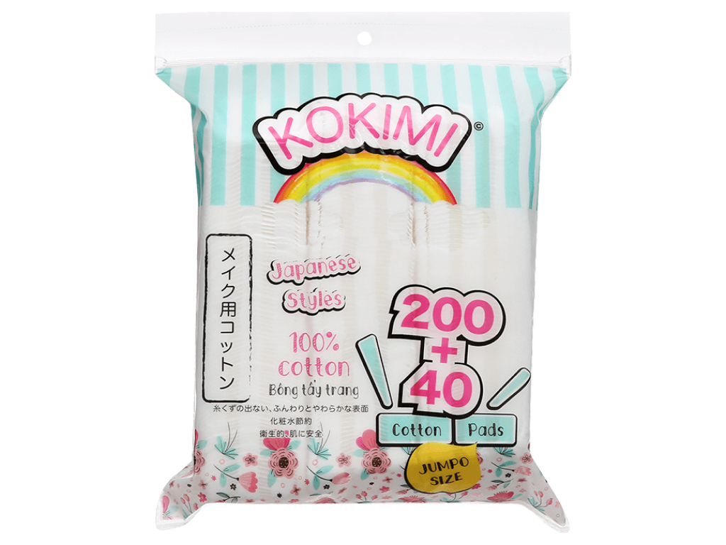 Bông tẩy trang vuông Kokimi gói 200 + 40 miếng