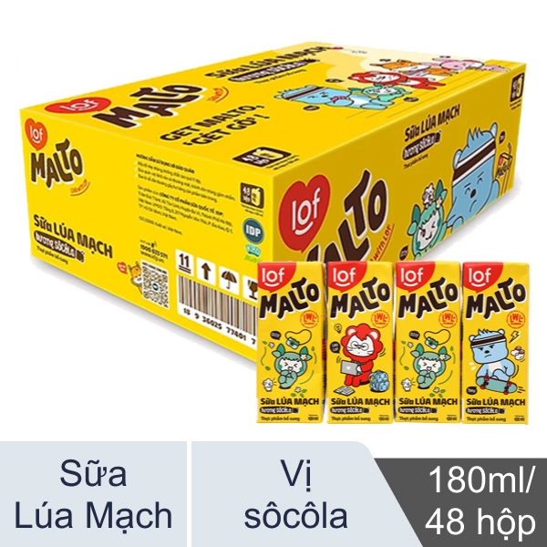 Thùng 48 hộp sữa lúa mạch hương socola LOF Malto 180ml