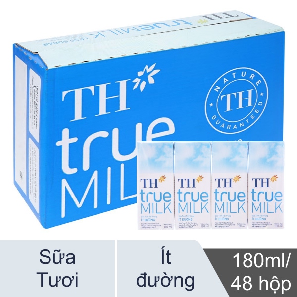 Thùng 48 hộp sữa tươi tiệt trùng ít đường TH true MILK 180ml
