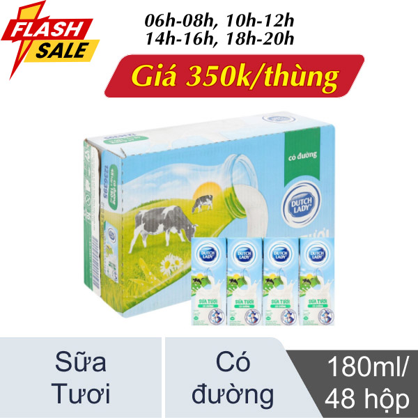Thùng 48 hộp sữa tươi tiệt trùng có đường Dutch Lady 180ml